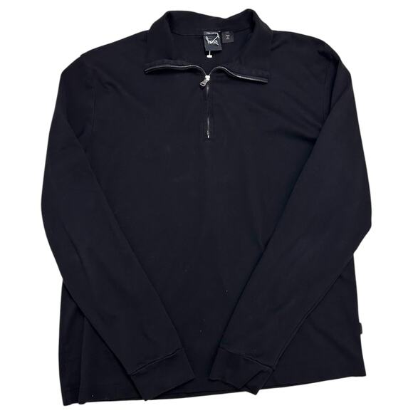 Hugo Boss Half Quarter Zip Black Pima Cotton Pullover 1/2 1/4 Large Long Sleeve - Picture 1 of 5